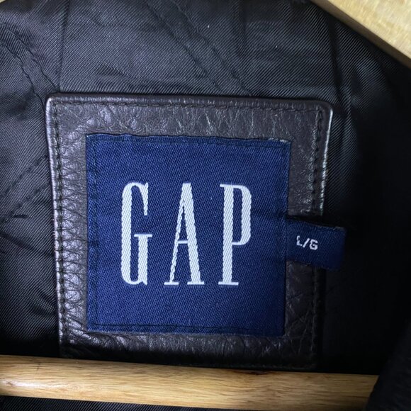 Vintage Y2K GAP Leather Jacket Men's Large Bomber Distressed - Picture 2 of 16